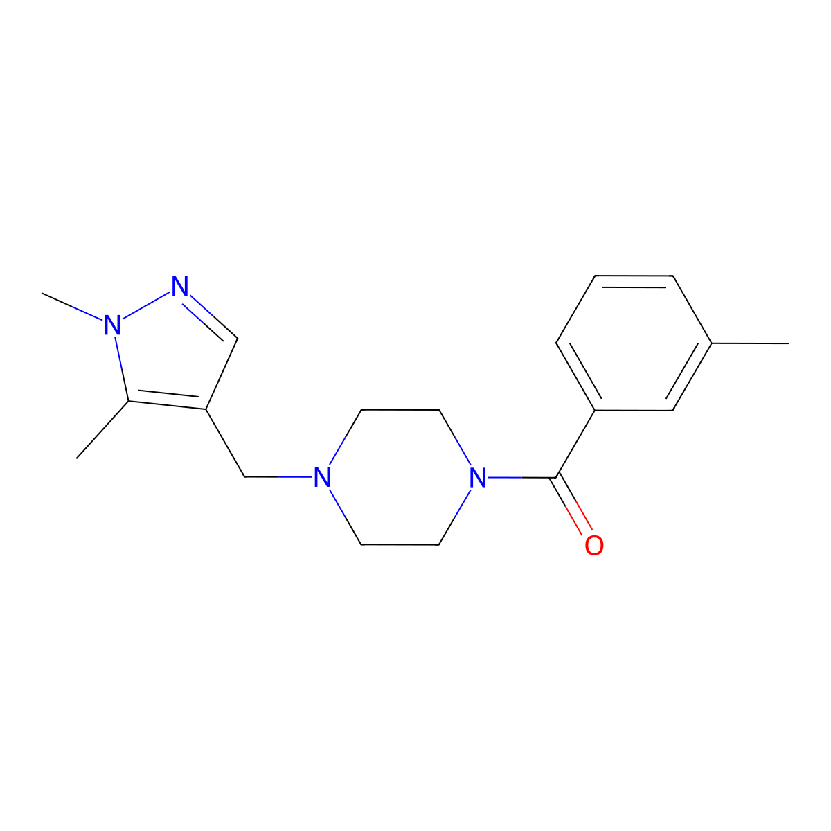 [4-[(1,5-Dimethylpyrazol-4-yl)methyl]piperazin-1-yl]-(3-methylphenyl)methanone molecular structure, CAS 1005610-23-0