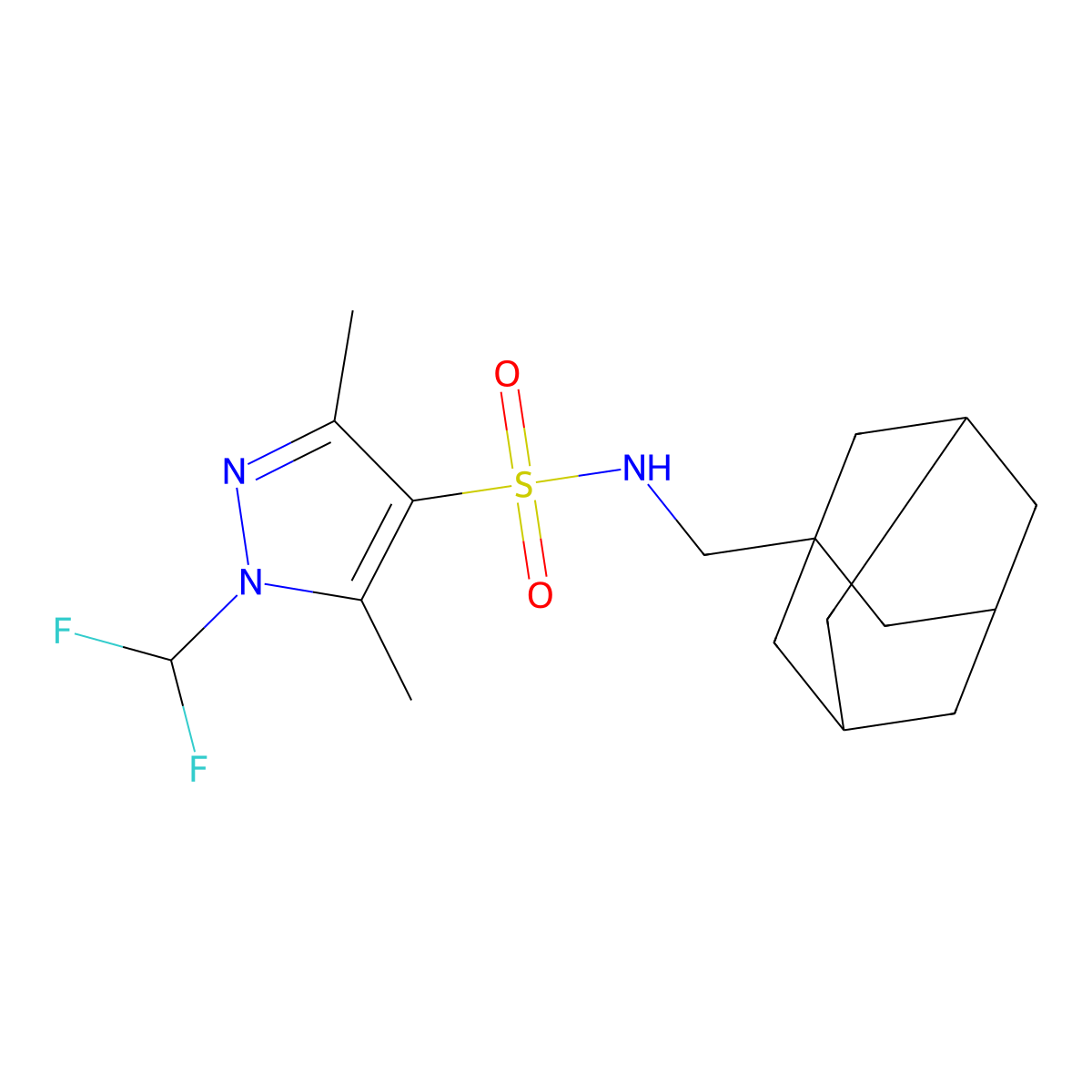 N-(1-adamantylmethyl)-1-(difluoromethyl)-3,5-dimethylpyrazole-4-sulfonamide molecular structure, CAS 1005610-28-5