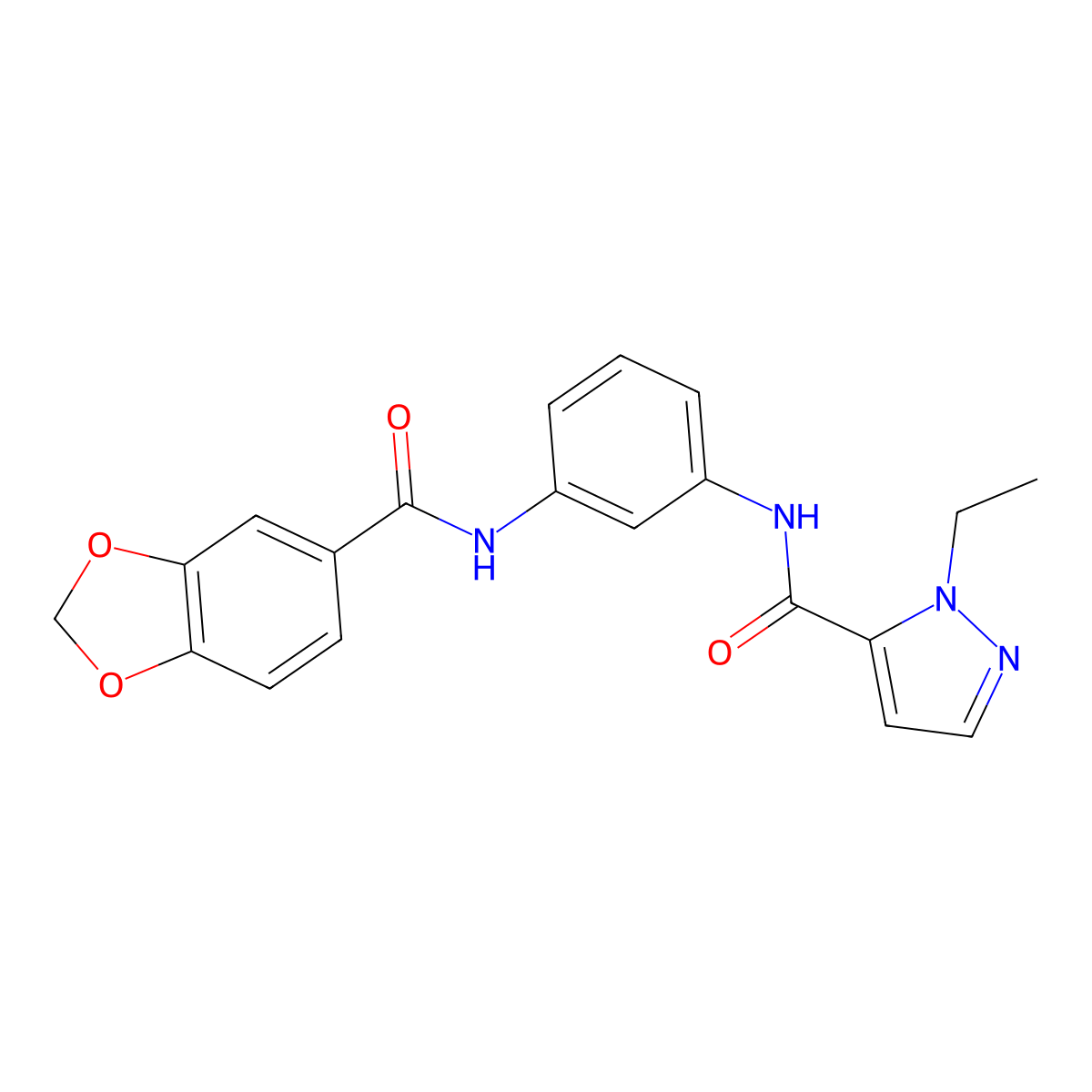 N-[3-(1,3-benzodioxole-5-carbonylamino)phenyl]-2-ethylpyrazole-3-carboxamide molecular structure, CAS 1005610-31-0