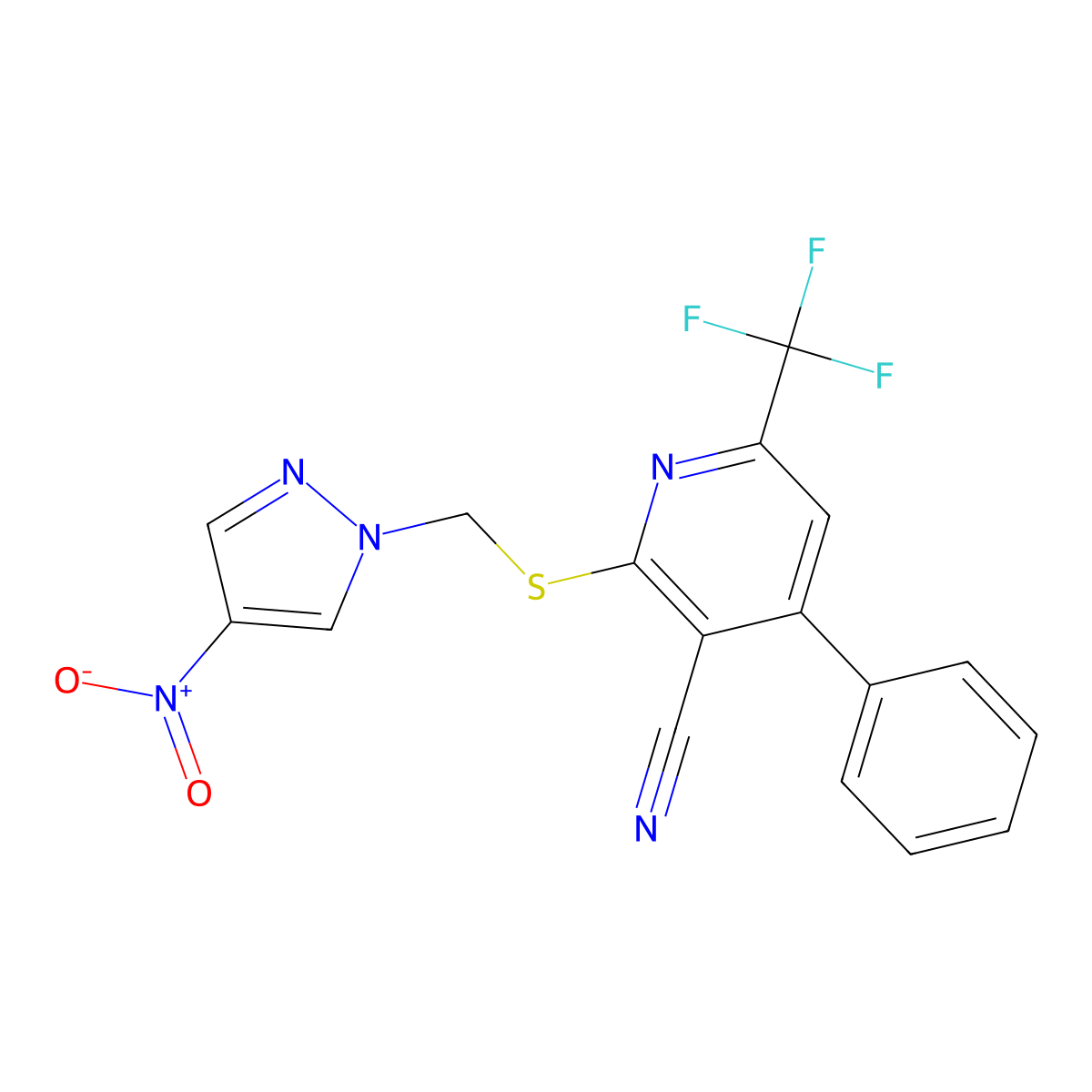2-[(4-Nitropyrazol-1-yl)methylsulfanyl]-4-phenyl-6-(trifluoromethyl)pyridine-3-carbonitrile molecular structure, CAS 1005610-49-0