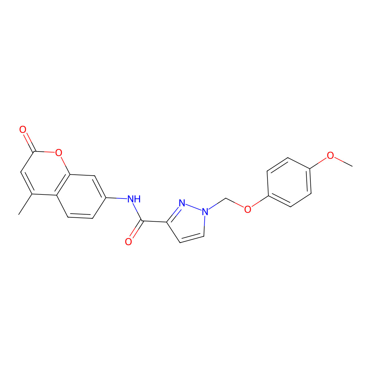 1-[(4-methoxyphenoxy)methyl]-N-(4-methyl-2-oxochromen-7-yl)pyrazole-3-carboxamide molecular structure, CAS 1005610-57-0