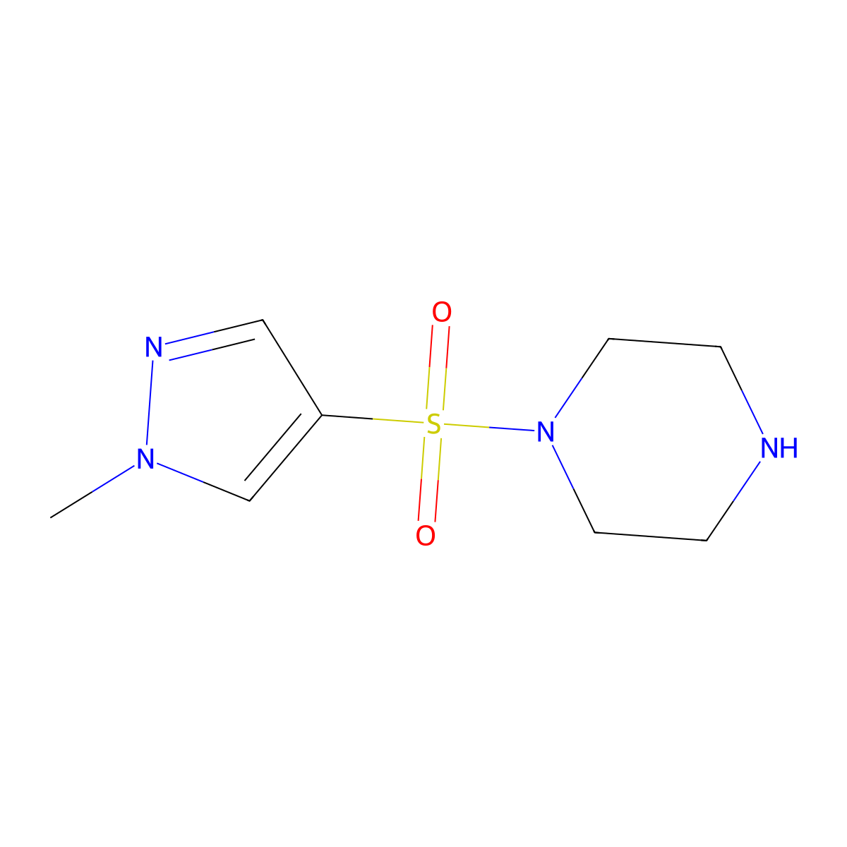 1-[(1-methyl-1H-pyrazol-4-yl)sulfonyl]piperazine molecular structure, CAS 1005610-93-4