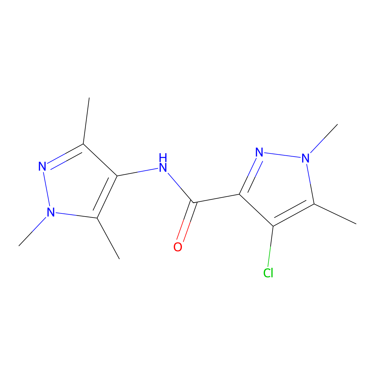4-chloro-1,5-dimethyl-N-(1,3,5-trimethylpyrazol-4-yl)pyrazole-3-carboxamide molecular structure, CAS 1005610-99-0