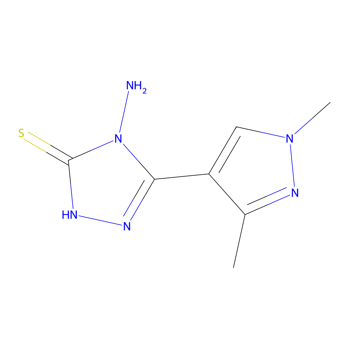 4-amino-5-(1,3-dimethyl-1H-pyrazol-4-yl)-4H-1,2,4-triazole-3-thiol molecular structure, CAS 1005611-01-7