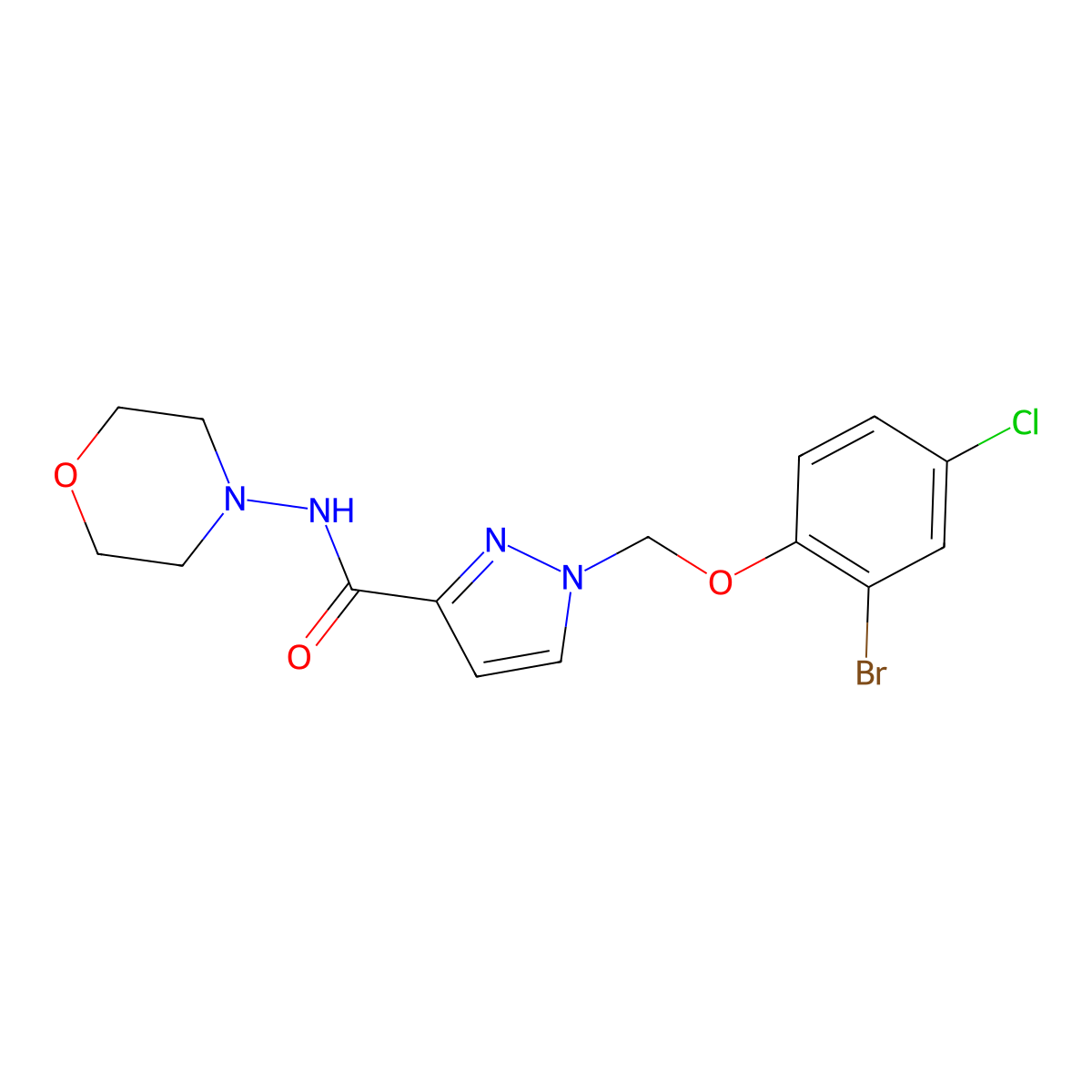1-[(2-bromo-4-chlorophenoxy)methyl]-N-(morpholin-4-yl)-1H-pyrazole-3-carboxamide molecular structure, CAS 1005611-02-8