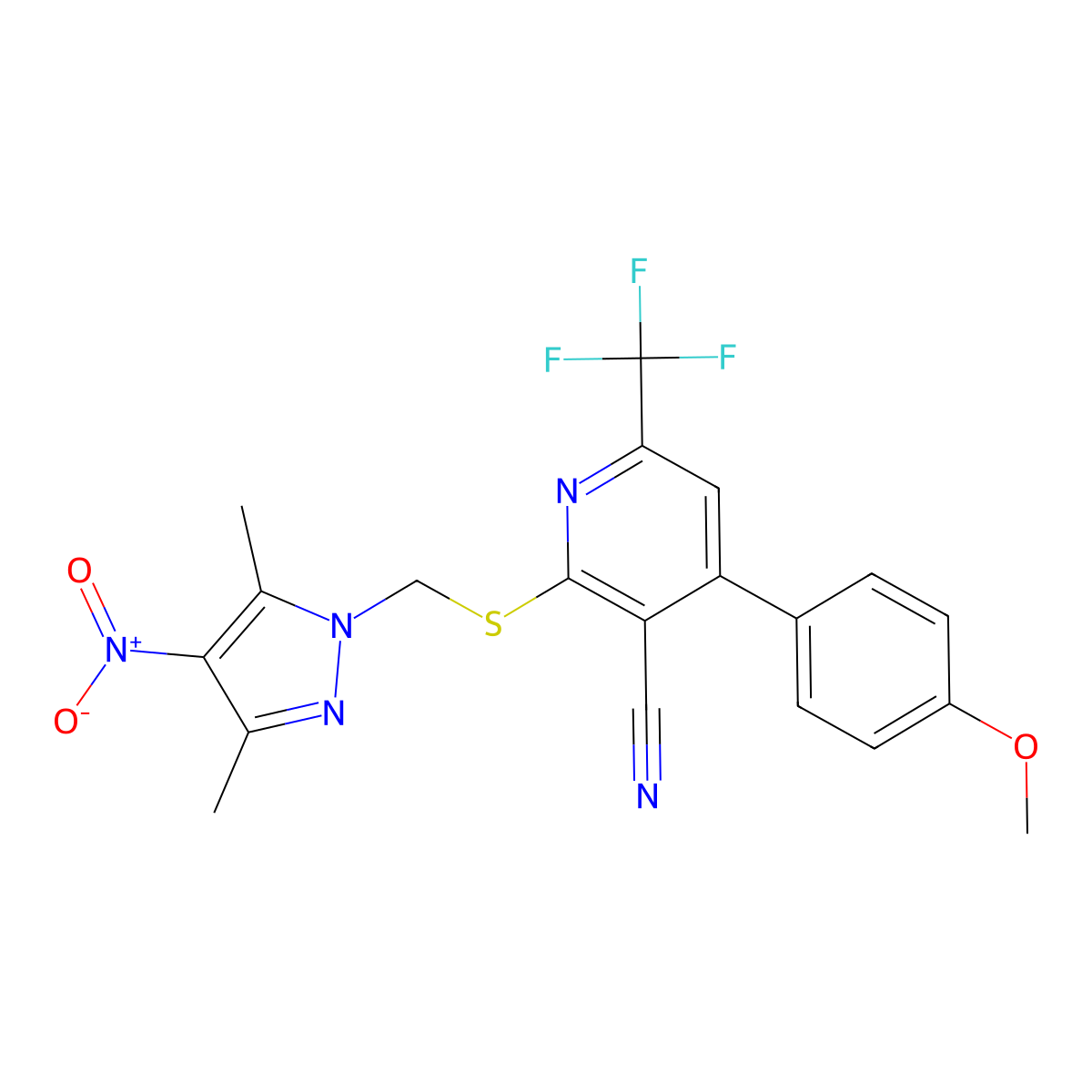 2-[(3,5-Dimethyl-4-nitropyrazol-1-yl)methylsulfanyl]-4-(4-methoxyphenyl)-6-(trifluoromethyl)pyridine-3-carbonitrile molecular structure, CAS 1005611-24-4