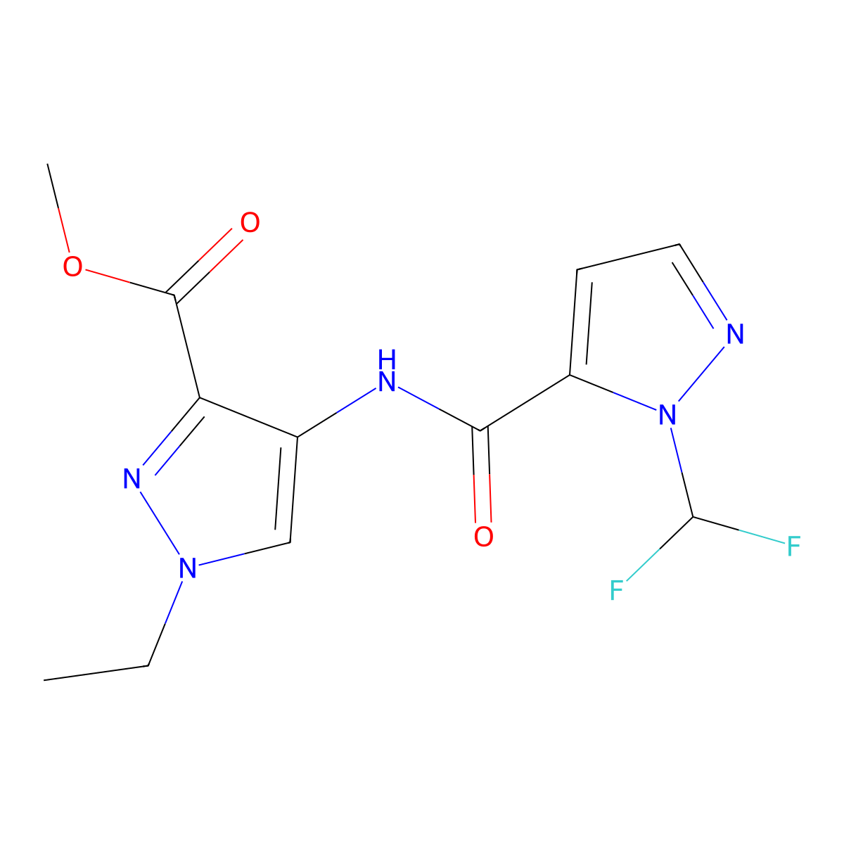 methyl 4-({[1-(difluoromethyl)-1H-pyrazol-5-yl]carbonyl}amino)-1-ethyl-1H-pyrazole-3-carboxylate molecular structure, CAS 1005611-26-6