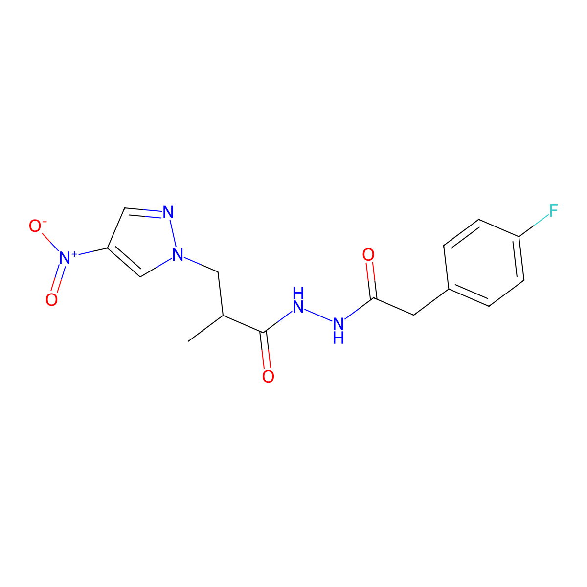 N'-[2-(4-fluorophenyl)acetyl]-2-methyl-3-(4-nitropyrazol-1-yl)propanehydrazide molecular structure, CAS 1005611-71-1