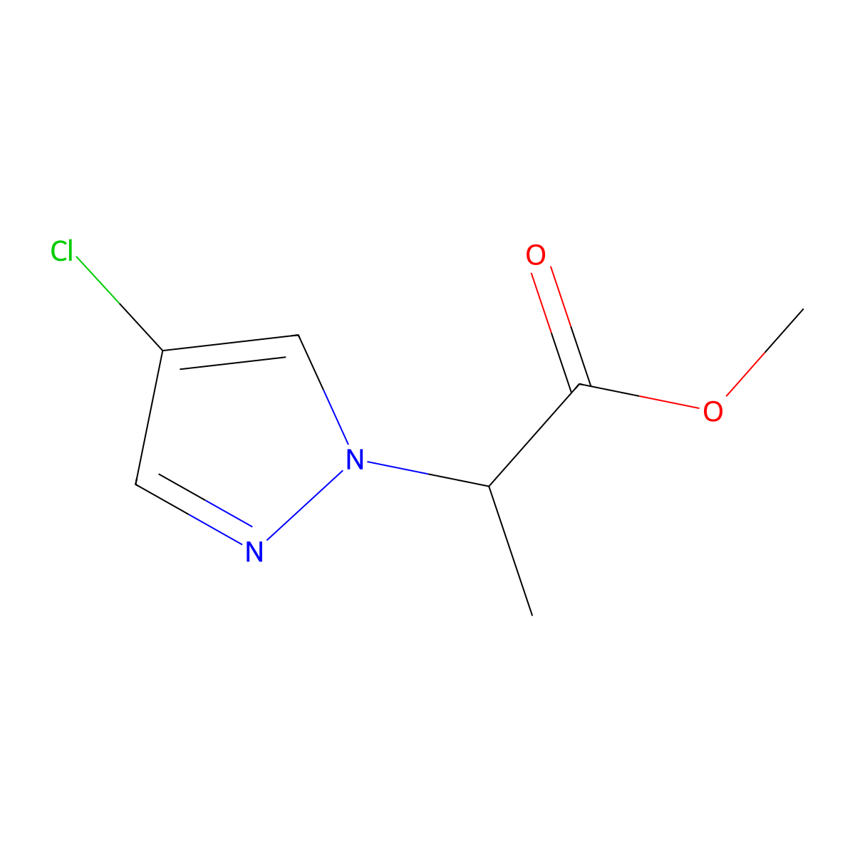 methyl 2-(4-chloro-1H-pyrazol-1-yl)propanoate molecular structure, CAS 1005611-73-3