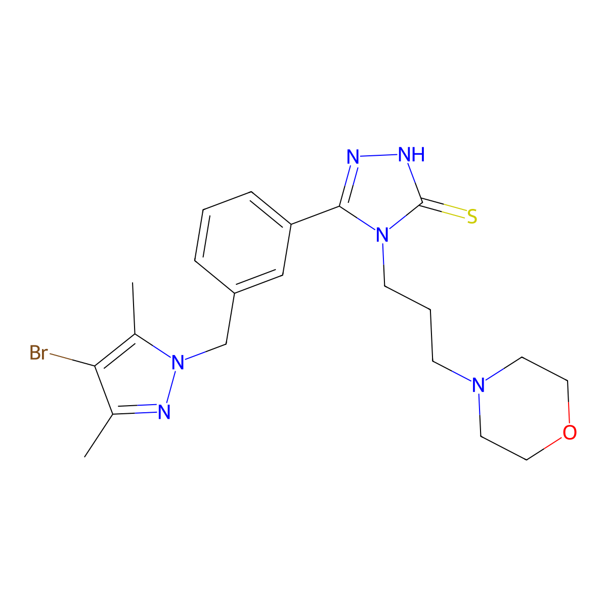 3-[3-[(4-bromo-3,5-dimethylpyrazol-1-yl)methyl]phenyl]-4-(3-morpholin-4-ylpropyl)-1H-1,2,4-triazole-5-thione molecular structure, CAS 1005611-74-4