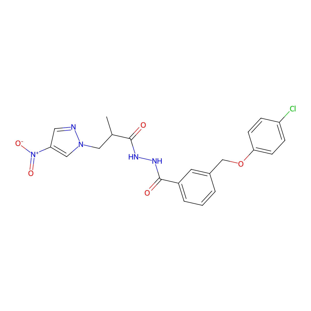 3-[(4-chlorophenoxy)methyl]-N'-[2-methyl-3-(4-nitropyrazol-1-yl)propanoyl]benzohydrazide molecular structure, CAS 1005612-08-7