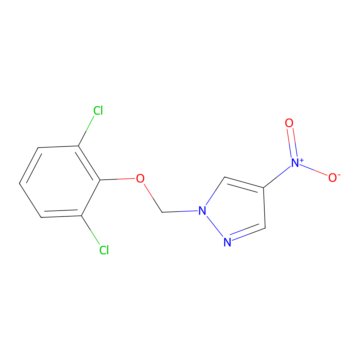 1-((2,6-Dichlorophenoxy)methyl)-4-nitro-1H-pyrazole molecular structure, CAS 1005612-29-2