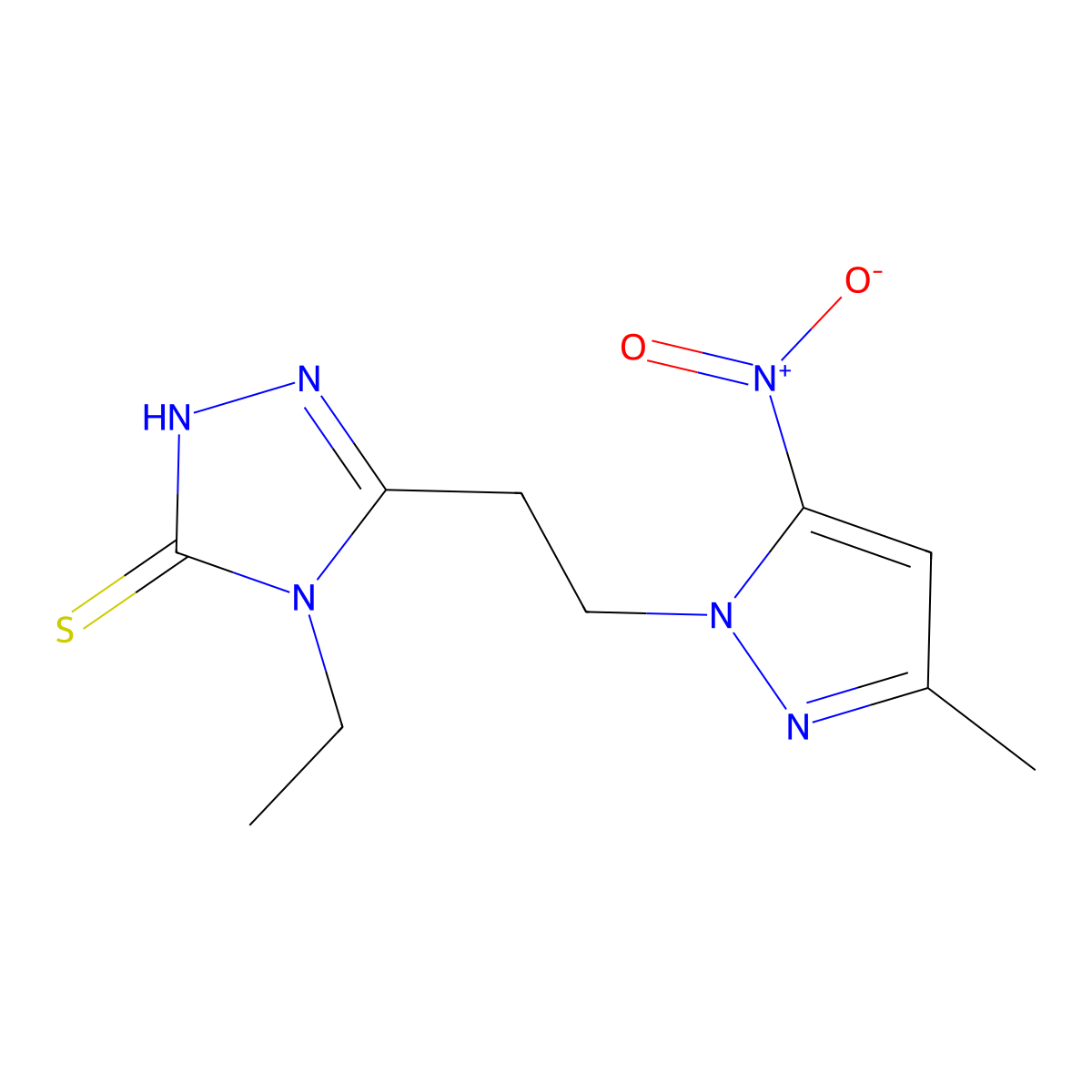 4-ethyl-5-[2-(3-methyl-5-nitro-1H-pyrazol-1-yl)ethyl]-4H-1,2,4-triazole-3-thiol molecular structure, CAS 1005612-62-3