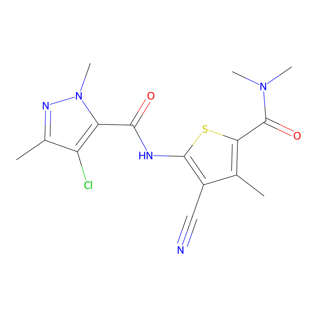 4-chloro-N-[3-cyano-5-(dimethylcarbamoyl)-4-methylthiophen-2-yl]-1,3-dimethyl-1H-pyrazole-5-carboxamide molecular structure, CAS 1005612-66-7