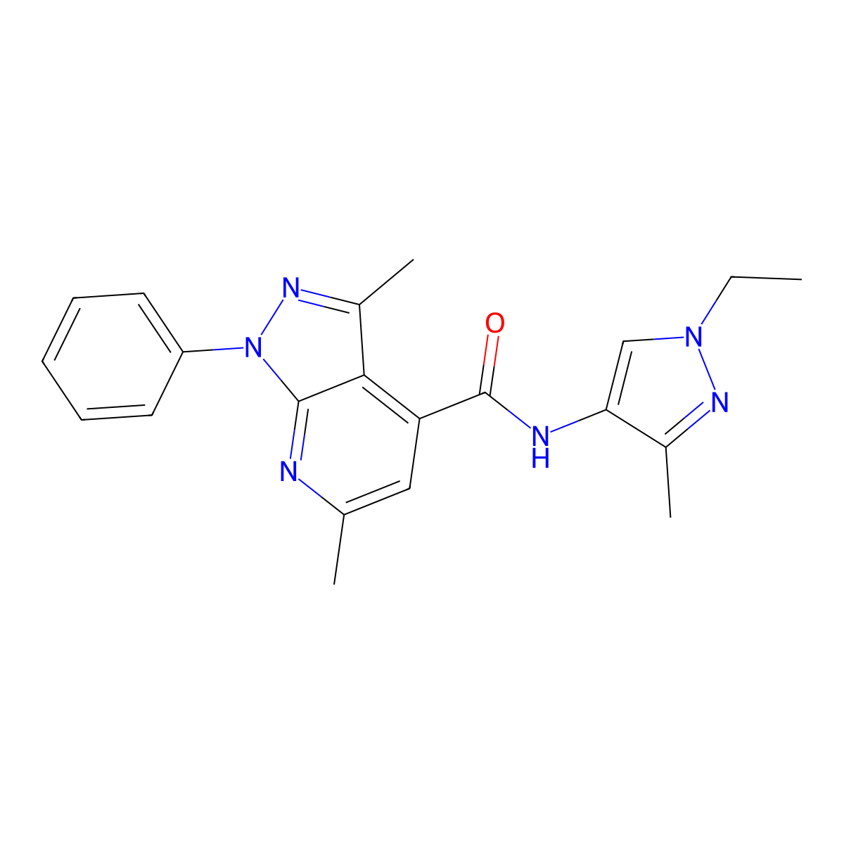 N-(1-ethyl-3-methyl-1H-pyrazol-4-yl)-3,6-dimethyl-1-phenyl-1H-pyrazolo[3,4-b]pyridine-4-carboxamide molecular structure, CAS 1005612-70-3