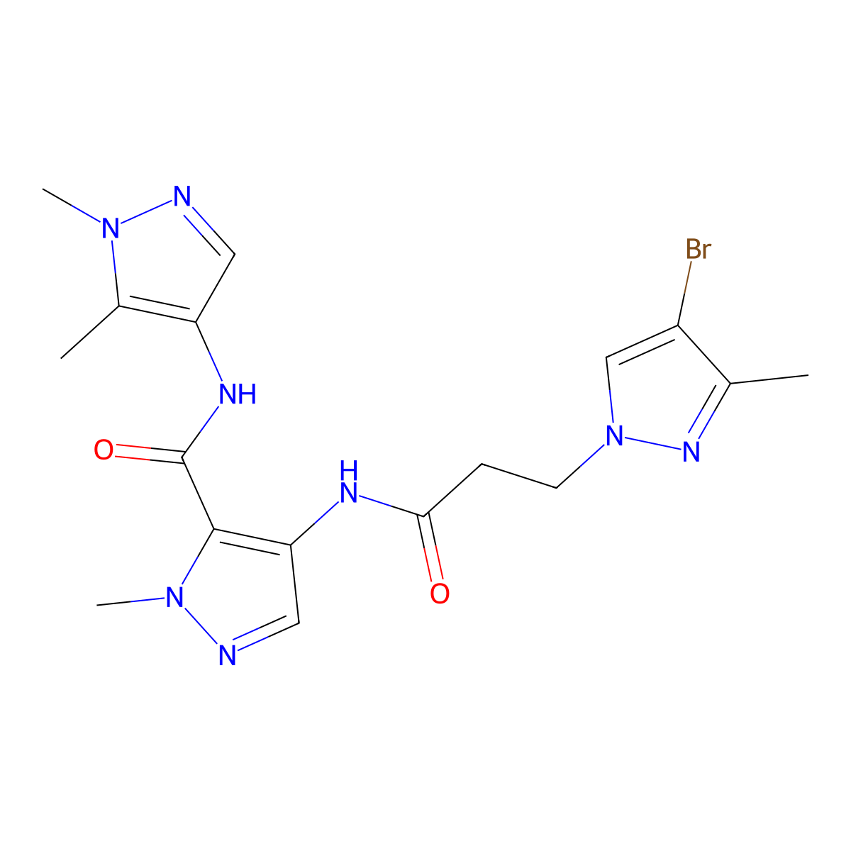 4-{[3-(4-bromo-3-methyl-1H-pyrazol-1-yl)propanoyl]amino}-N-(1,5-dimethyl-1H-pyrazol-4-yl)-1-methyl-1H-pyrazole-5-carboxamide molecular structure, CAS 1005613-02-4