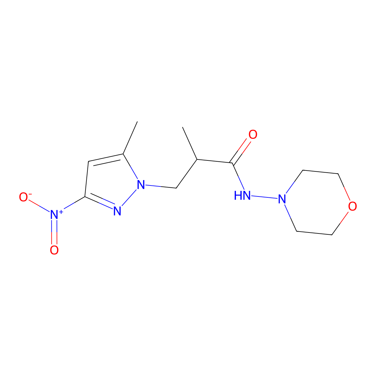 2-methyl-3-(5-methyl-3-nitropyrazol-1-yl)-N-morpholin-4-ylpropanamide molecular structure, CAS 1005613-19-3