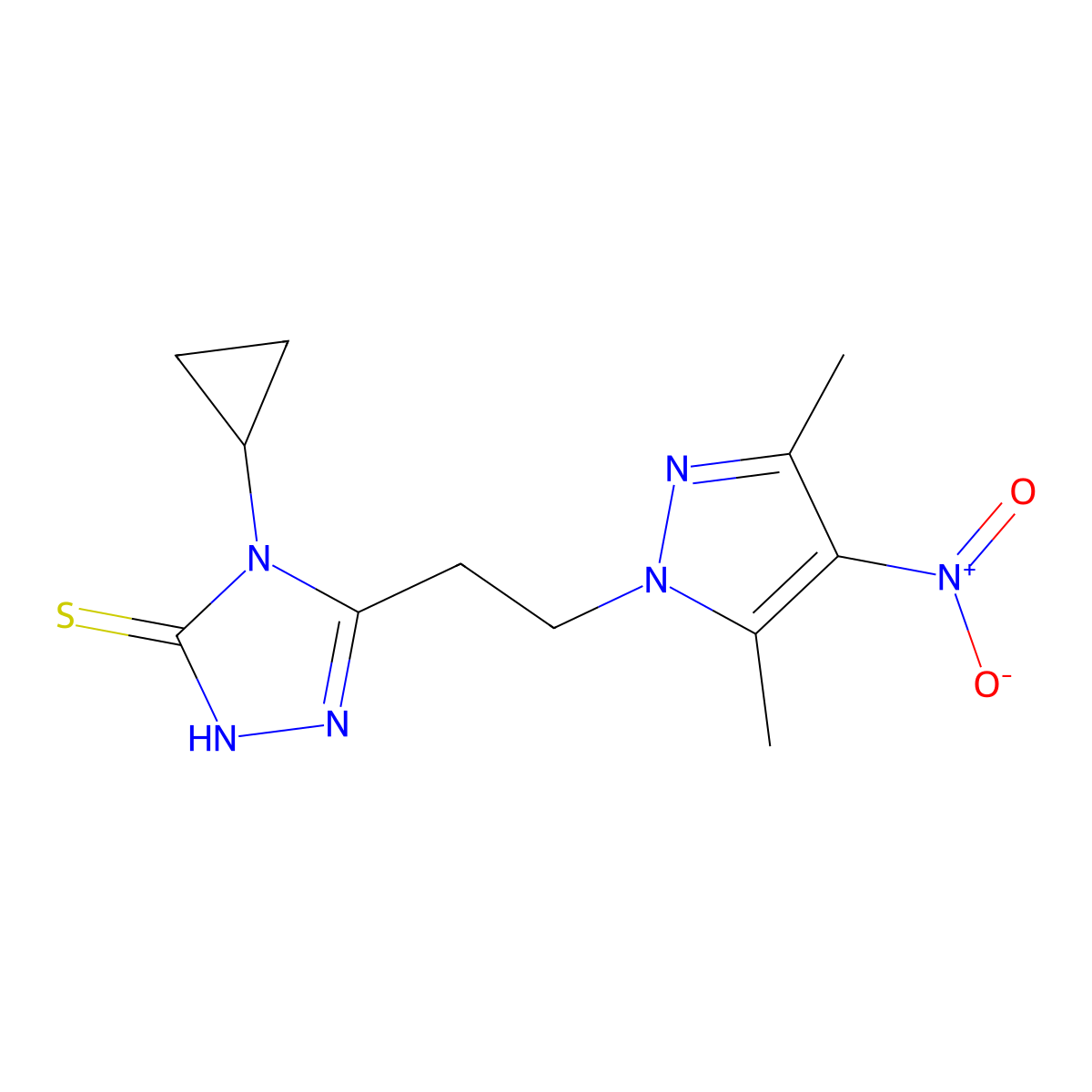 4-cyclopropyl-5-[2-(3,5-dimethyl-4-nitro-1H-pyrazol-1-yl)ethyl]-4H-1,2,4-triazole-3-thiol molecular structure, CAS 1005613-25-1