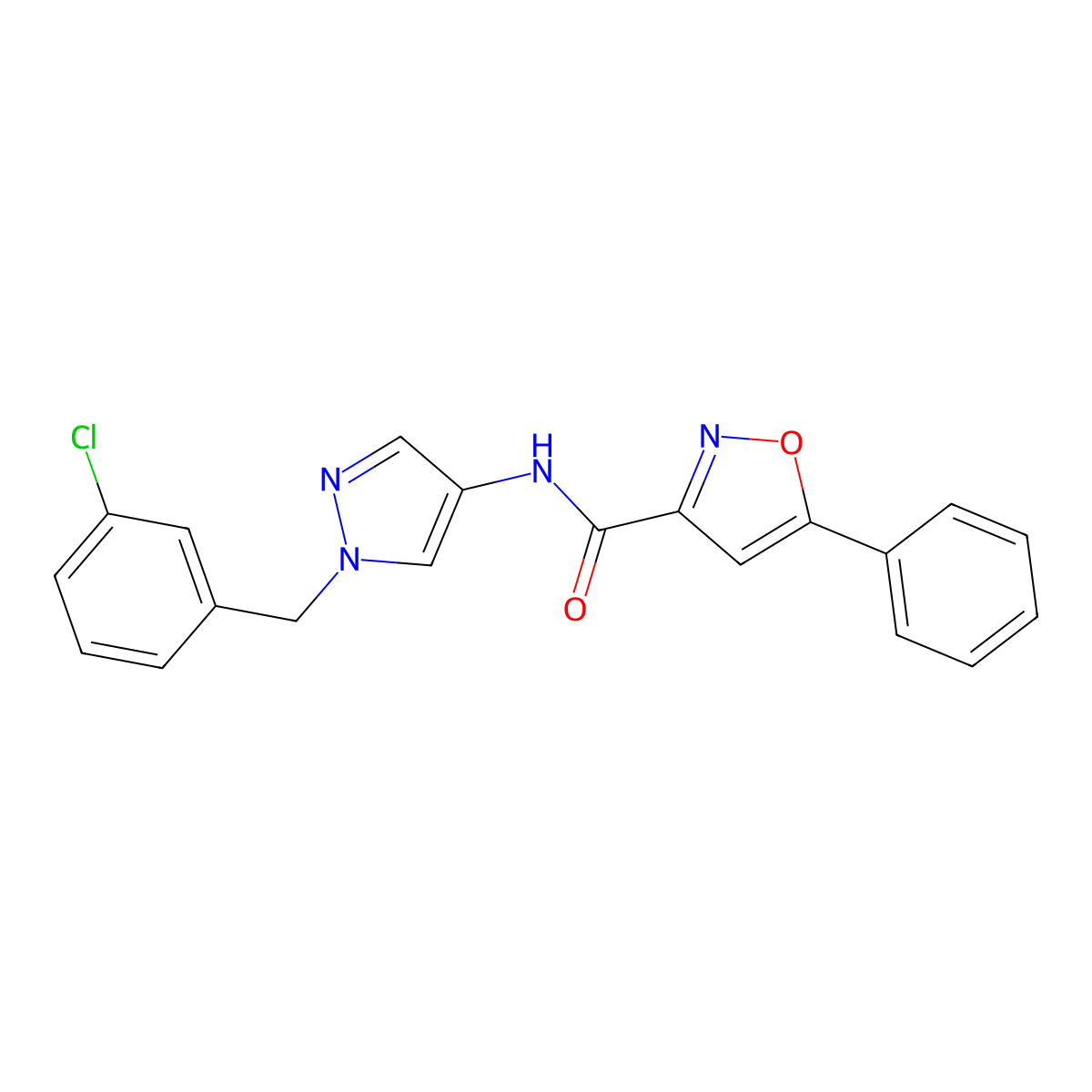 N-[1-[(3-chlorophenyl)methyl]pyrazol-4-yl]-5-phenyl-1,2-oxazole-3-carboxamide molecular structure, CAS 1005613-74-0