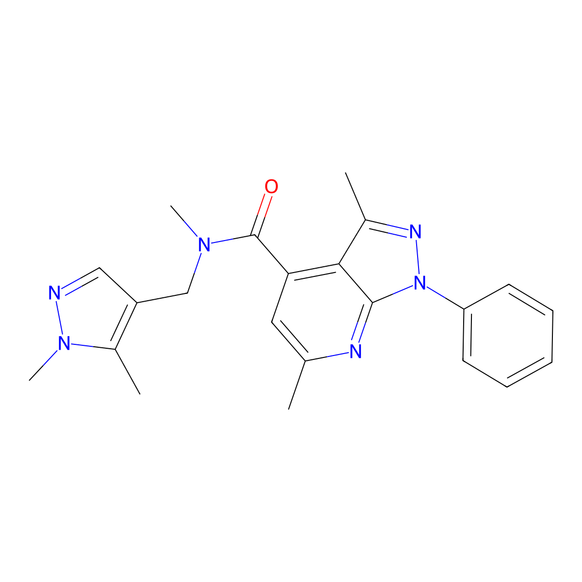 N-[(1,5-Dimethyl-1H-pyrazol-4-yl)methyl]-N,3,6-trimethyl-1-phenyl-1H-pyrazolo[3,4-b]pyridine-4-carboxamide molecular structure, CAS 1005613-76-2