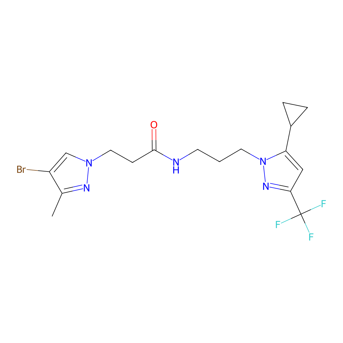3-(4-bromo-3-methyl-1H-pyrazol-1-yl)-N-{3-[5-cyclopropyl-3-(trifluoromethyl)-1H-pyrazol-1-yl]propyl}propanamide molecular structure, CAS 1005613-93-3