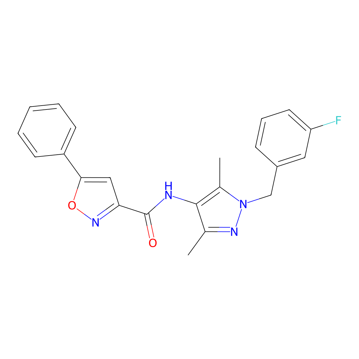 N-[1-(3-fluorobenzyl)-3,5-dimethyl-1H-pyrazol-4-yl]-5-phenyl-1,2-oxazole-3-carboxamide molecular structure, CAS 1005614-63-0