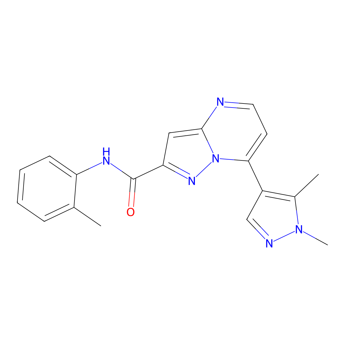 7-(1,5-dimethyl-1H-pyrazol-4-yl)-N-(2-methylphenyl)pyrazolo[1,5-a]pyrimidine-2-carboxamide molecular structure, CAS 1005614-78-7
