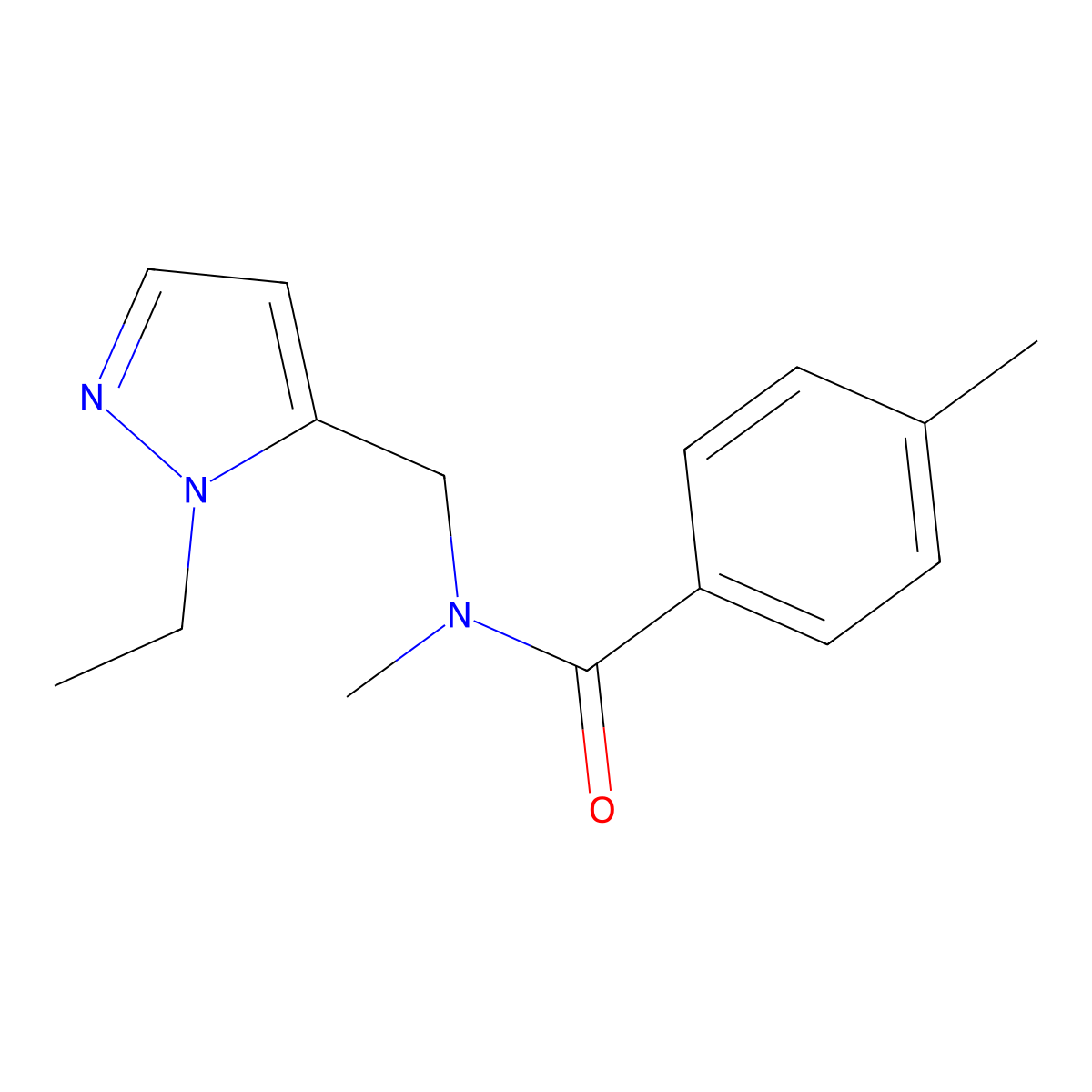 N-[(2-ethylpyrazol-3-yl)methyl]-N,4-dimethylbenzamide molecular structure, CAS 1005614-86-7