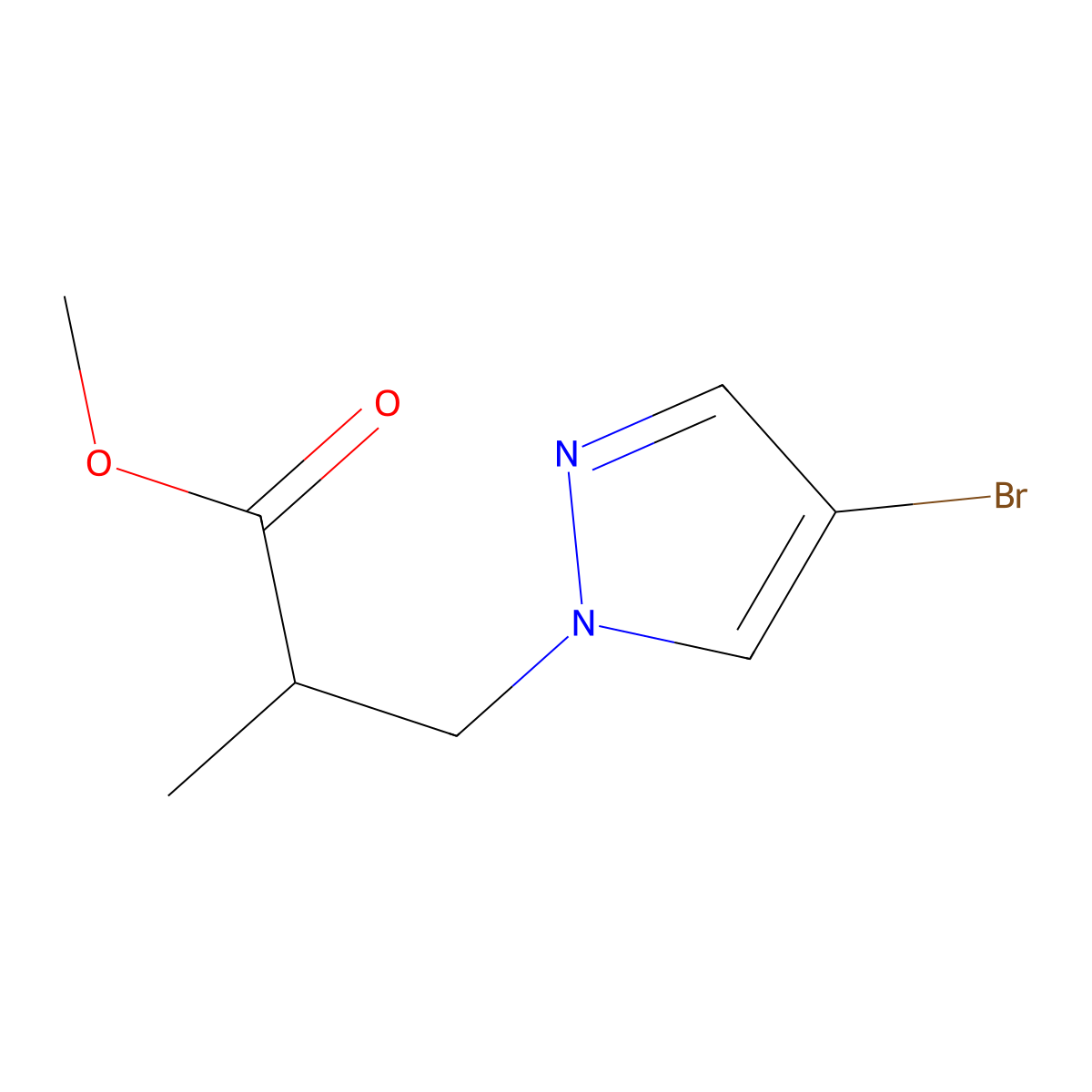methyl 3-(4-bromo-1H-pyrazol-1-yl)-2-methylpropanoate molecular structure, CAS 1005615-47-3