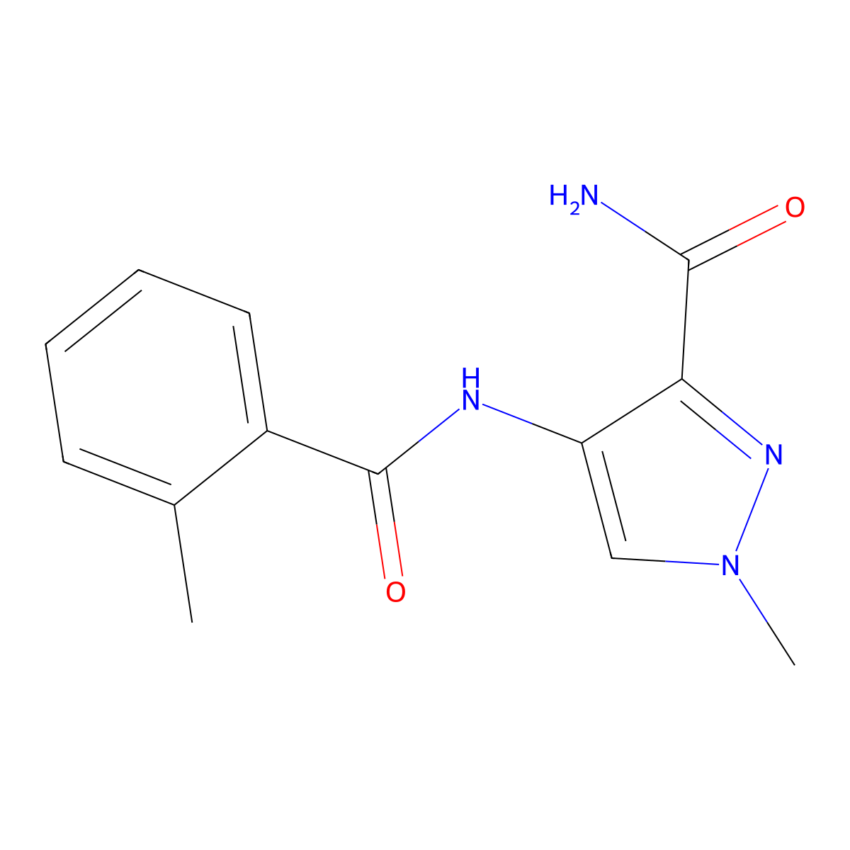 1-Methyl-4-[(2-methylbenzoyl)amino]-1H-pyrazole-3-carboxamide molecular structure, CAS 1005615-48-4
