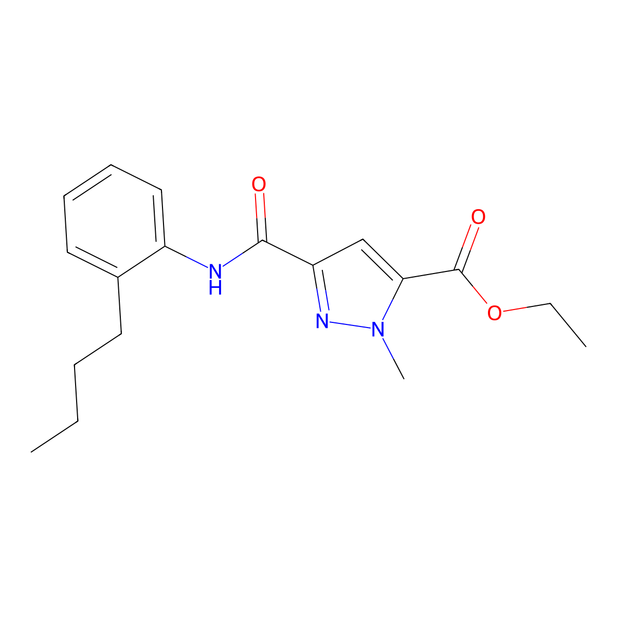 ethyl 3-((2-butylphenyl)carbamoyl)-1-methyl-1H-pyrazole-5-carboxylate molecular structure, CAS 1005615-81-5