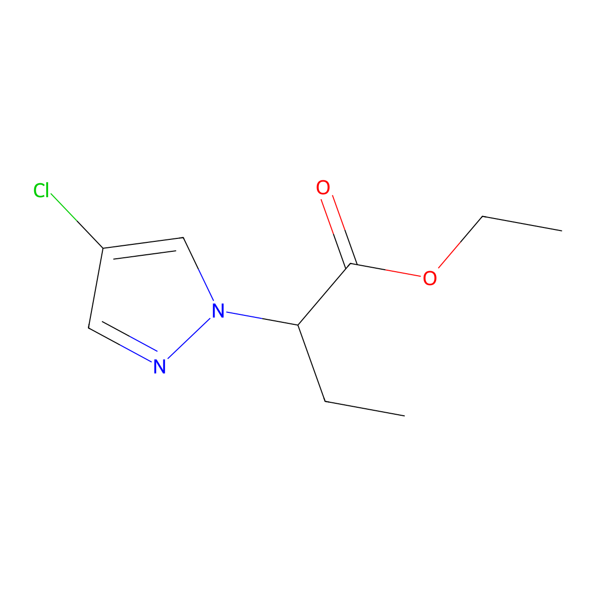 ethyl 2-(4-chloro-1H-pyrazol-1-yl)butanoate molecular structure, CAS 1005615-91-7