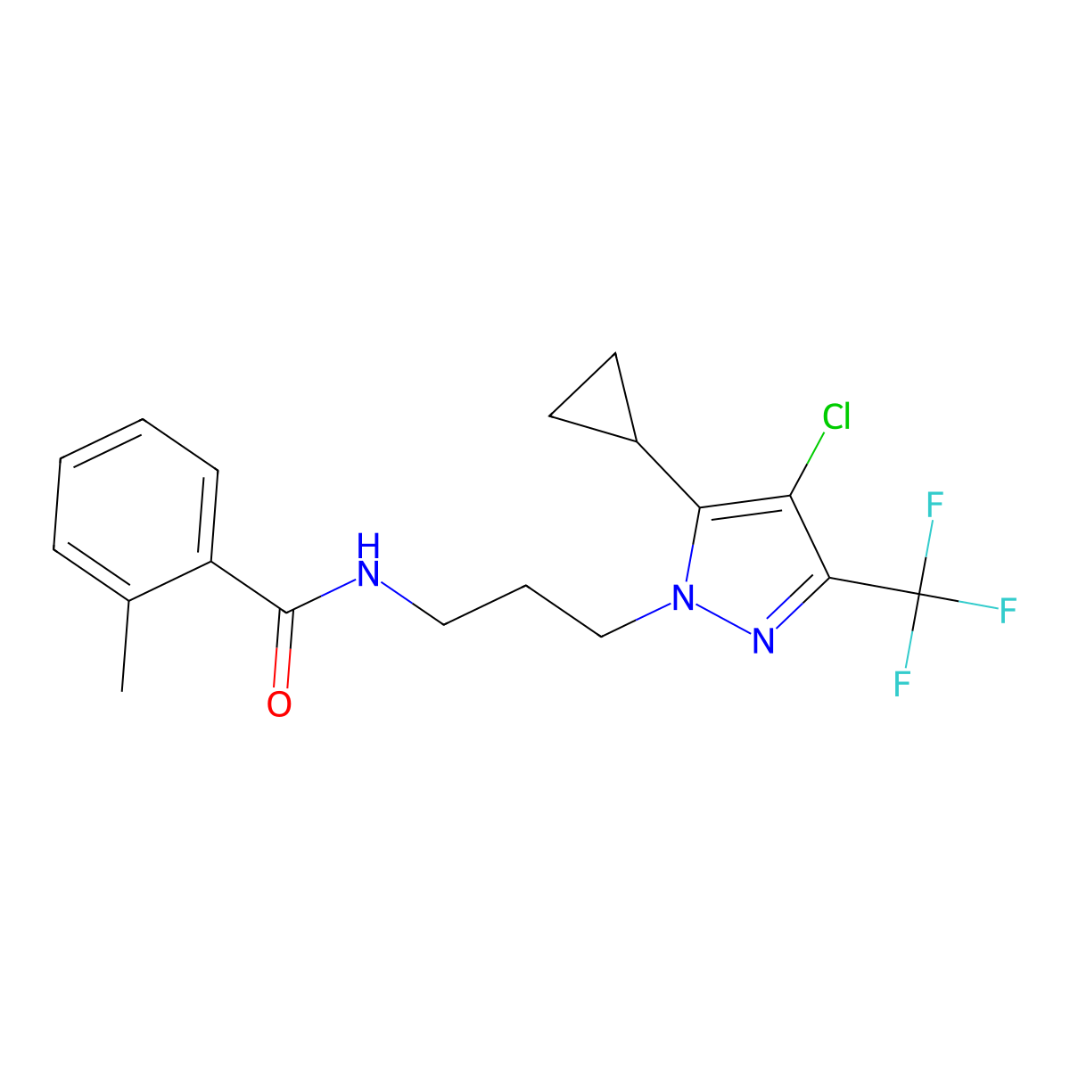 N-[3-[4-Chloro-5-cyclopropyl-3-(trifluoromethyl)-1H-pyrazol-1-yl]propyl]-2-methylbenzamide molecular structure, CAS 1005615-92-8