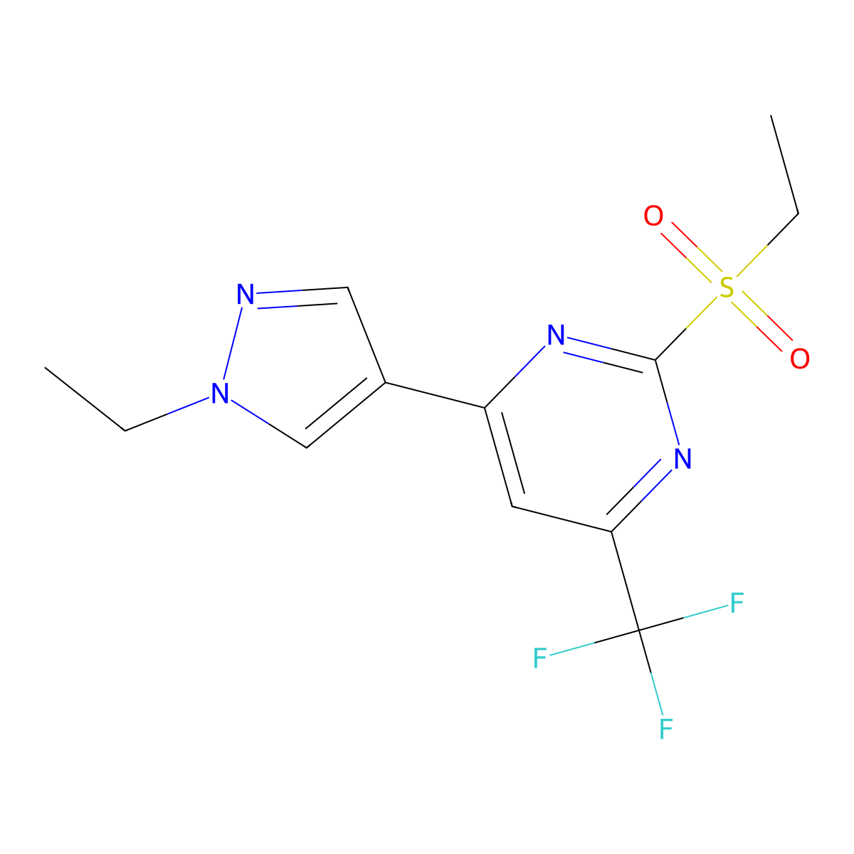 4-(1-ethyl-1H-pyrazol-4-yl)-2-(ethylsulfonyl)-6-(trifluoromethyl)pyrimidine molecular structure, CAS 1005616-20-5