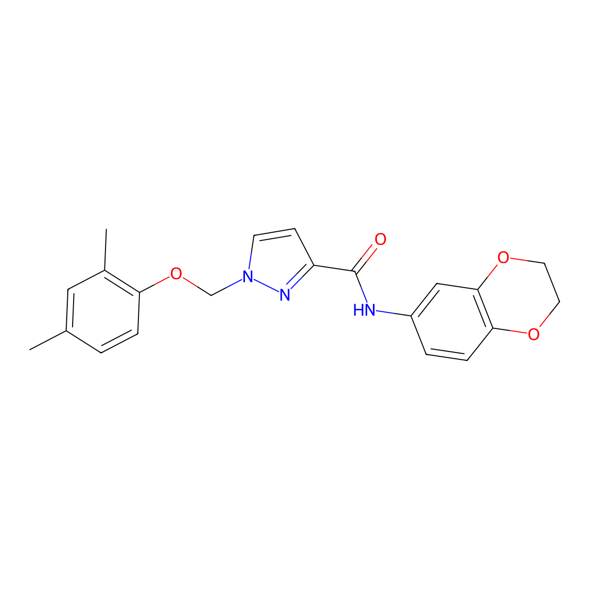 N-(2,3-dihydro-1,4-benzodioxin-6-yl)-1-[(2,4-dimethylphenoxy)methyl]-1H-pyrazole-3-carboxamide molecular structure, CAS 1005616-21-6