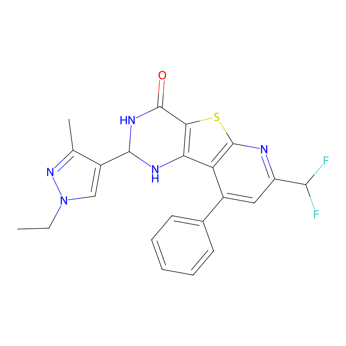 7-(difluoromethyl)-2-(1-ethyl-3-methylpyrazol-4-yl)-9-phenyl-2,3-dihydro-1H-pyrido[2,3]thieno[2,4-d]pyrimidin-4-one molecular structure, CAS 1005616-33-0