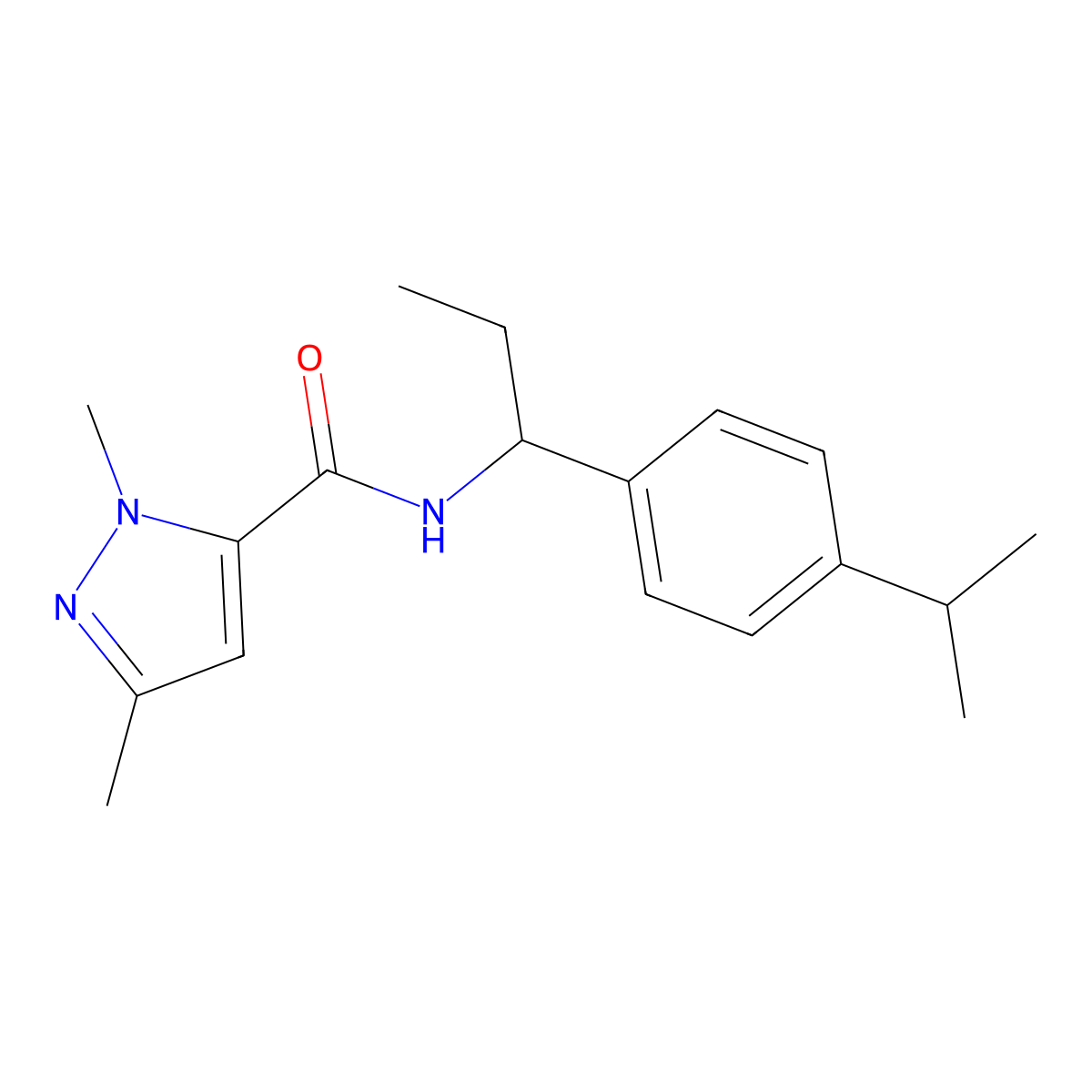 2,5-dimethyl-N-[1-(4-propan-2-ylphenyl)propyl]pyrazole-3-carboxamide molecular structure, CAS 1005616-61-4