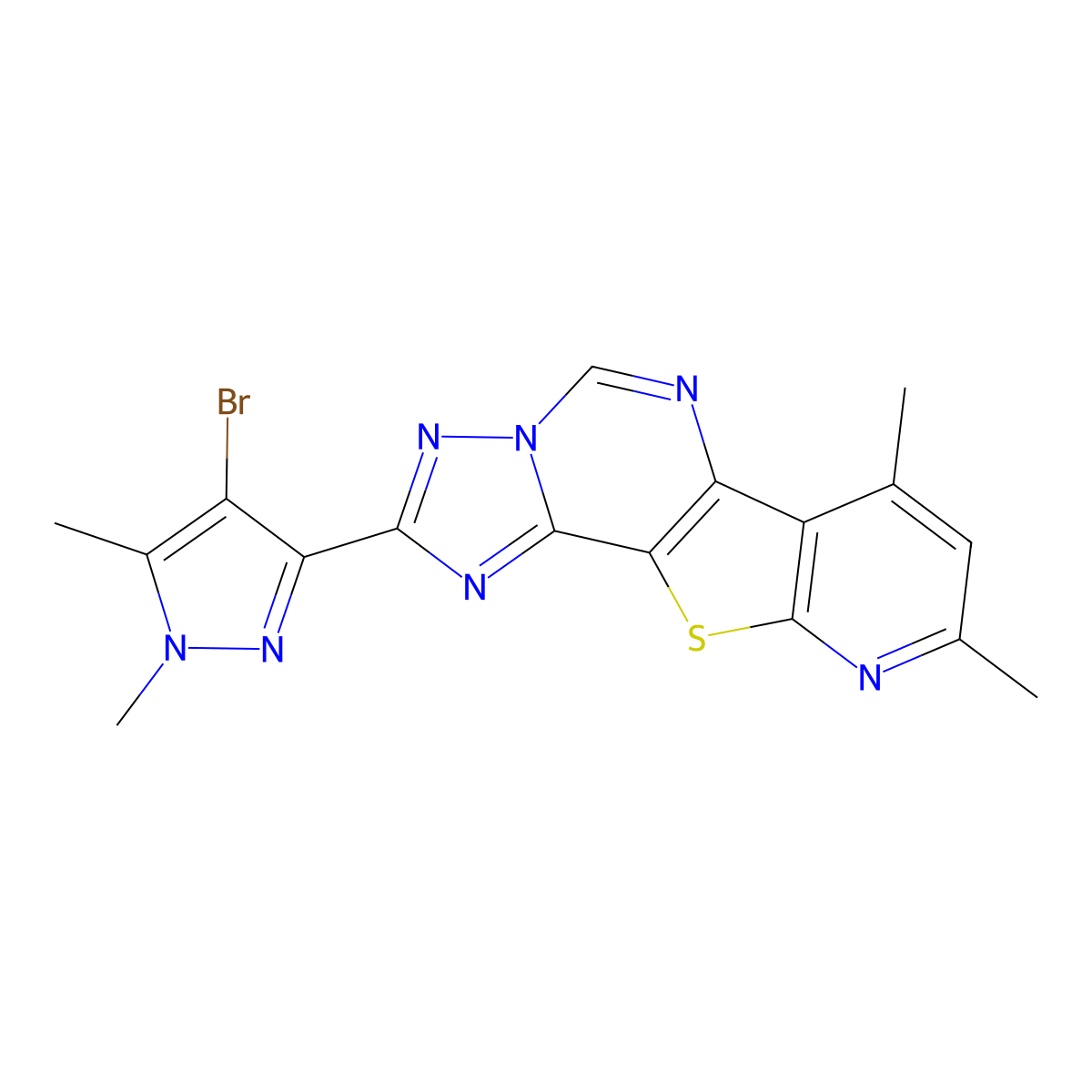 2-(4-bromo-1,5-dimethyl-1H-pyrazol-3-yl)-7,9-dimethylpyrido[3',2':4,5]thieno[2,3-e][1,2,4]triazolo[1,5-c]pyrimidine molecular structure, CAS 1005616-72-7