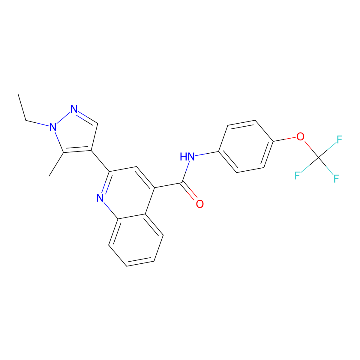 2-(1-ethyl-5-methyl-1H-pyrazol-4-yl)-N-[4-(trifluoromethoxy)phenyl]quinoline-4-carboxamide molecular structure, CAS 1005616-99-8