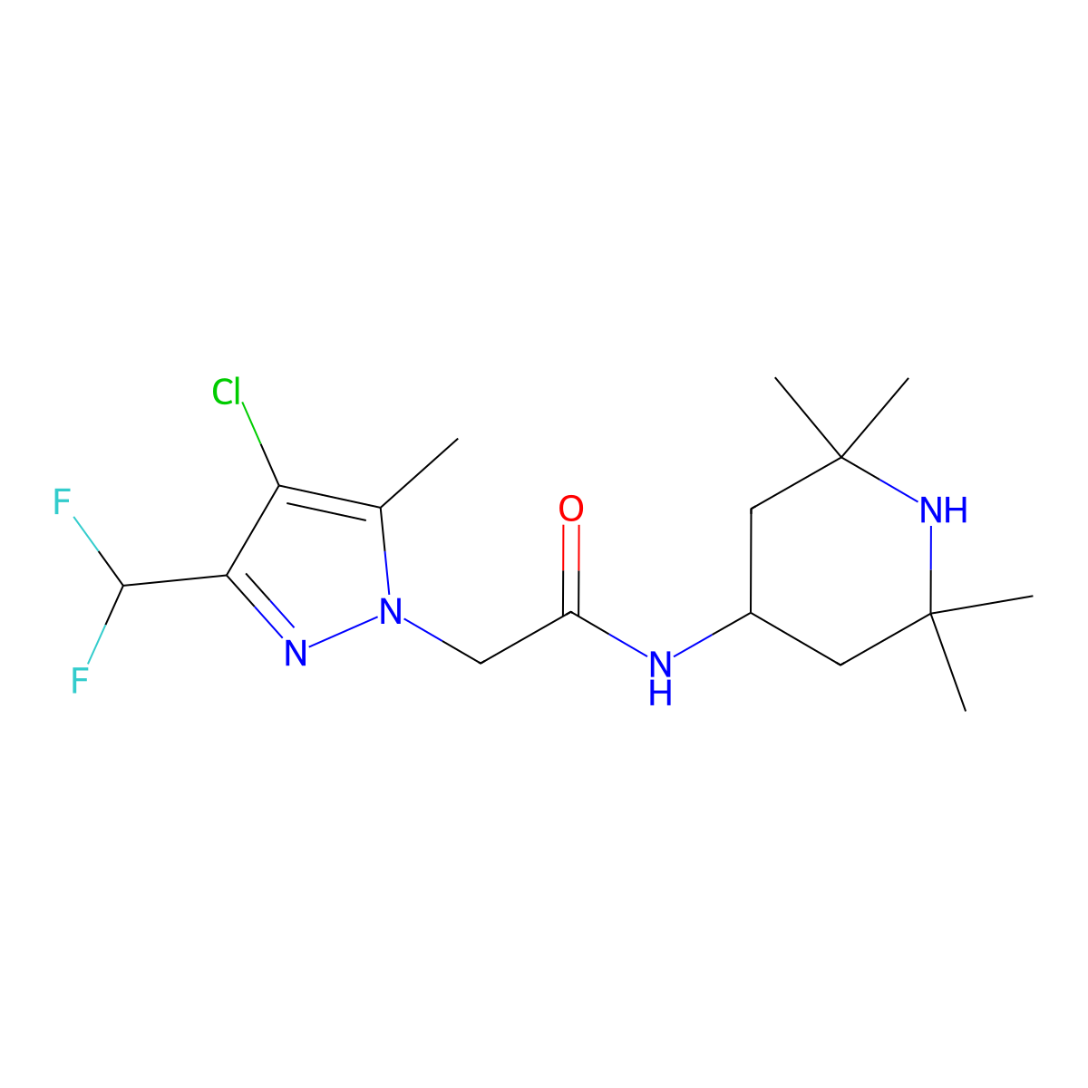 2-[4-chloro-3-(difluoromethyl)-5-methylpyrazol-1-yl]-N-(2,2,6,6-tetramethylpiperidin-4-yl)acetamide molecular structure, CAS 1005617-24-2