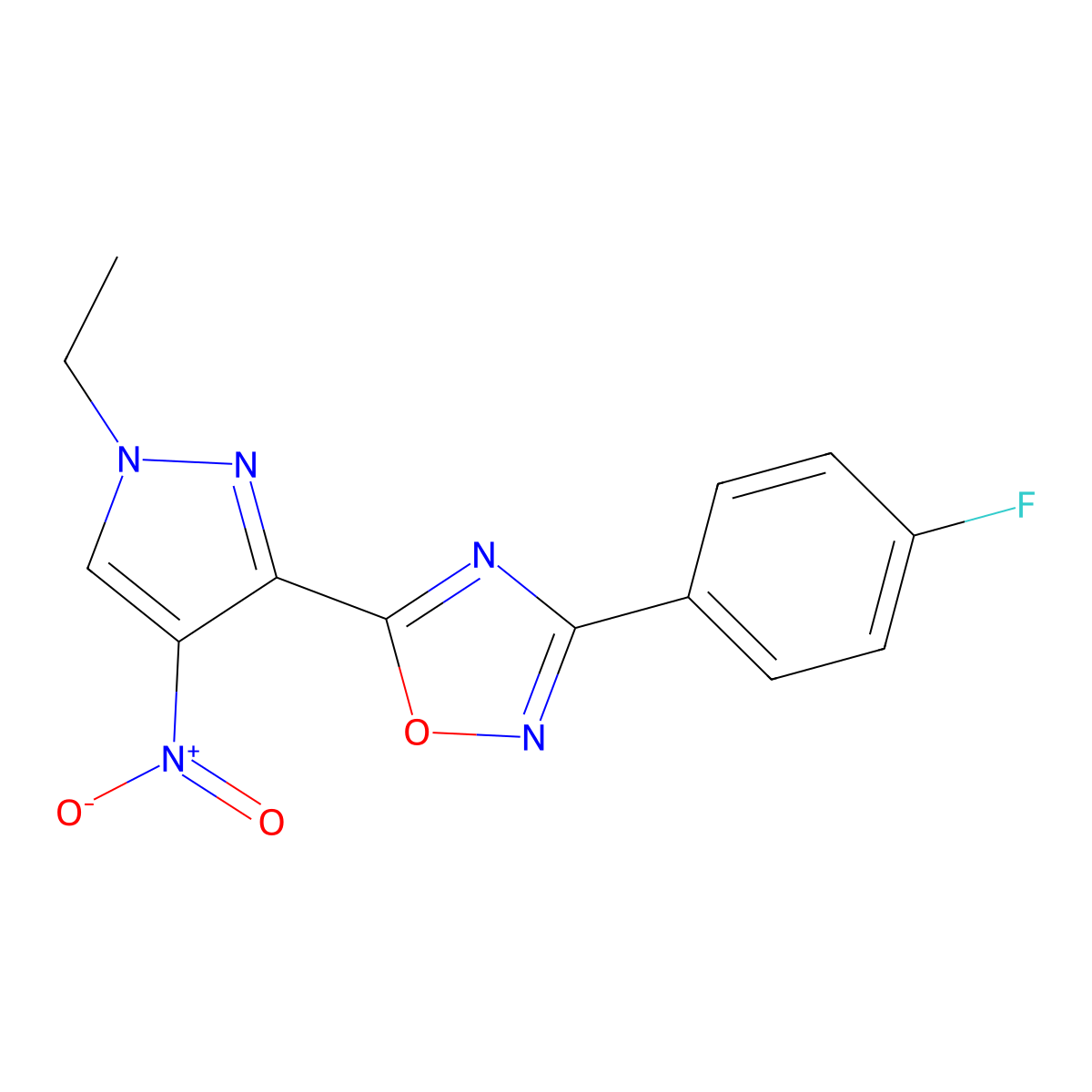 5-(1-ethyl-4-nitro-1H-pyrazol-3-yl)-3-(4-fluorophenyl)-1,2,4-oxadiazole molecular structure, CAS 1005617-40-2