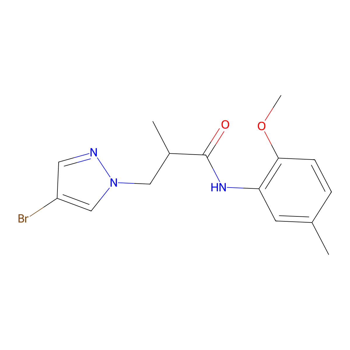 3-(4-bromopyrazol-1-yl)-N-(2-methoxy-5-methylphenyl)-2-methylpropanamide molecular structure, CAS 1005617-59-3