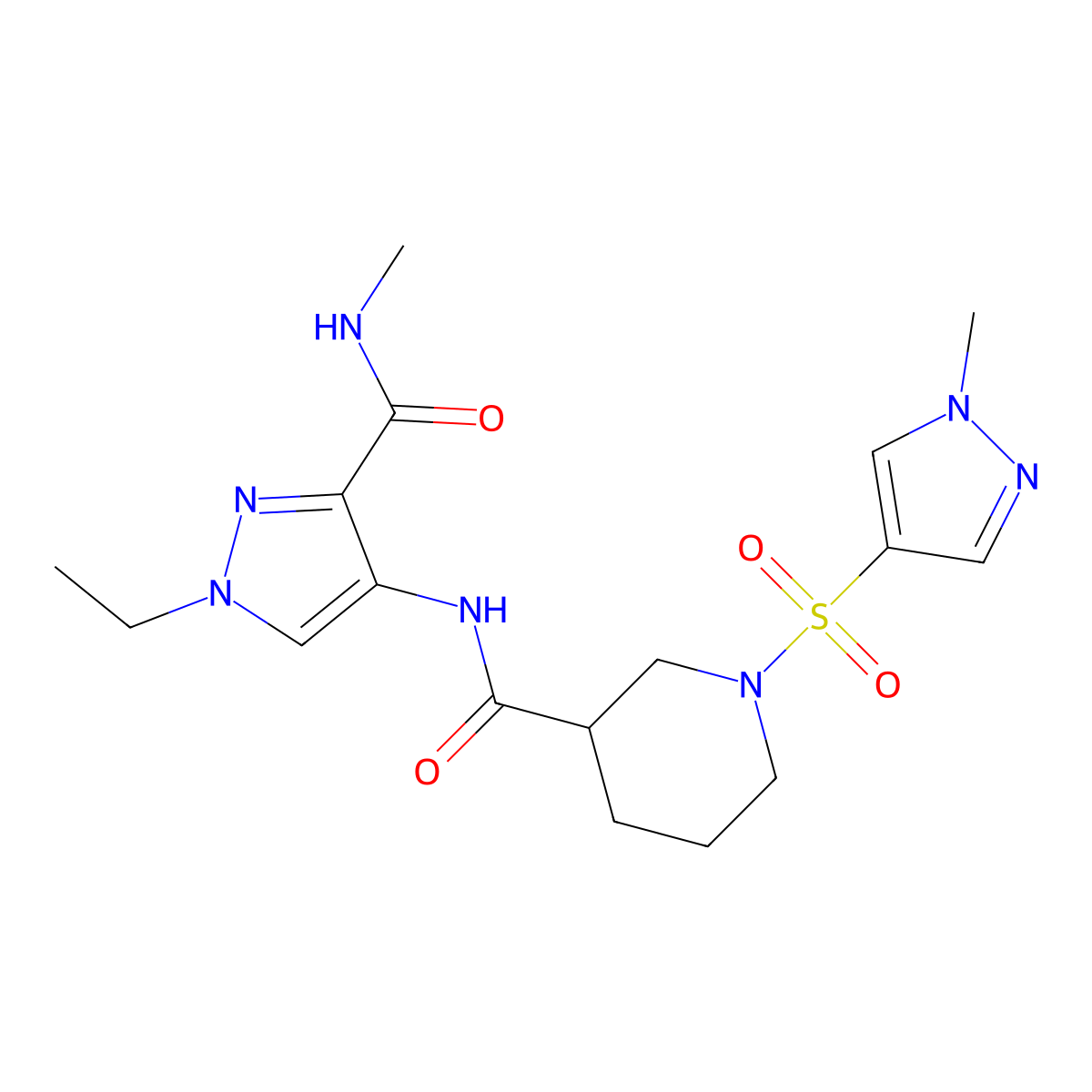 N-[1-ethyl-3-(methylcarbamoyl)-1H-pyrazol-4-yl]-1-[(1-methyl-1H-pyrazol-4-yl)sulfonyl]piperidine-3-carboxamide molecular structure, CAS 1005617-70-8