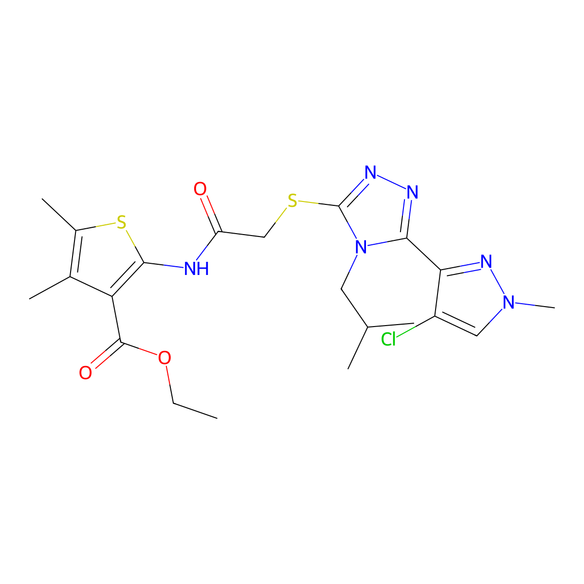ethyl 2-[({[5-(4-chloro-1-methyl-1H-pyrazol-3-yl)-4-(2-methylpropyl)-4H-1,2,4-triazol-3-yl]sulfanyl}acetyl)amino]-4,5-dimethylthiophene-3-carboxylate molecular structure, CAS 1005617-72-0
