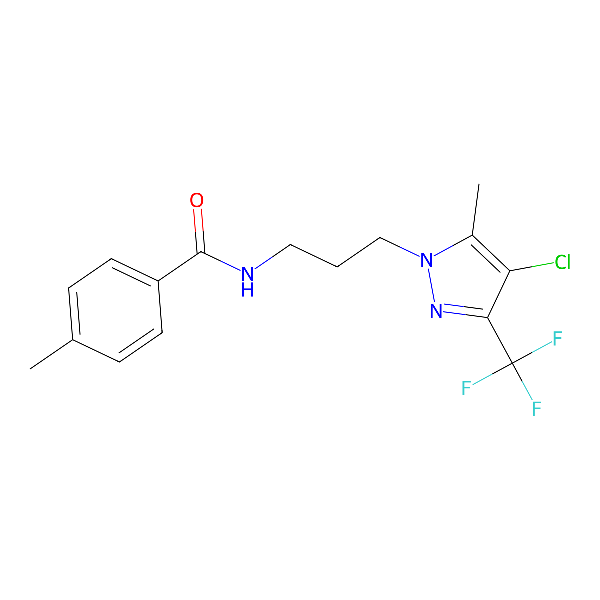 N-[3-[4-chloro-5-methyl-3-(trifluoromethyl)pyrazol-1-yl]propyl]-4-methylbenzamide molecular structure, CAS 1005618-13-2