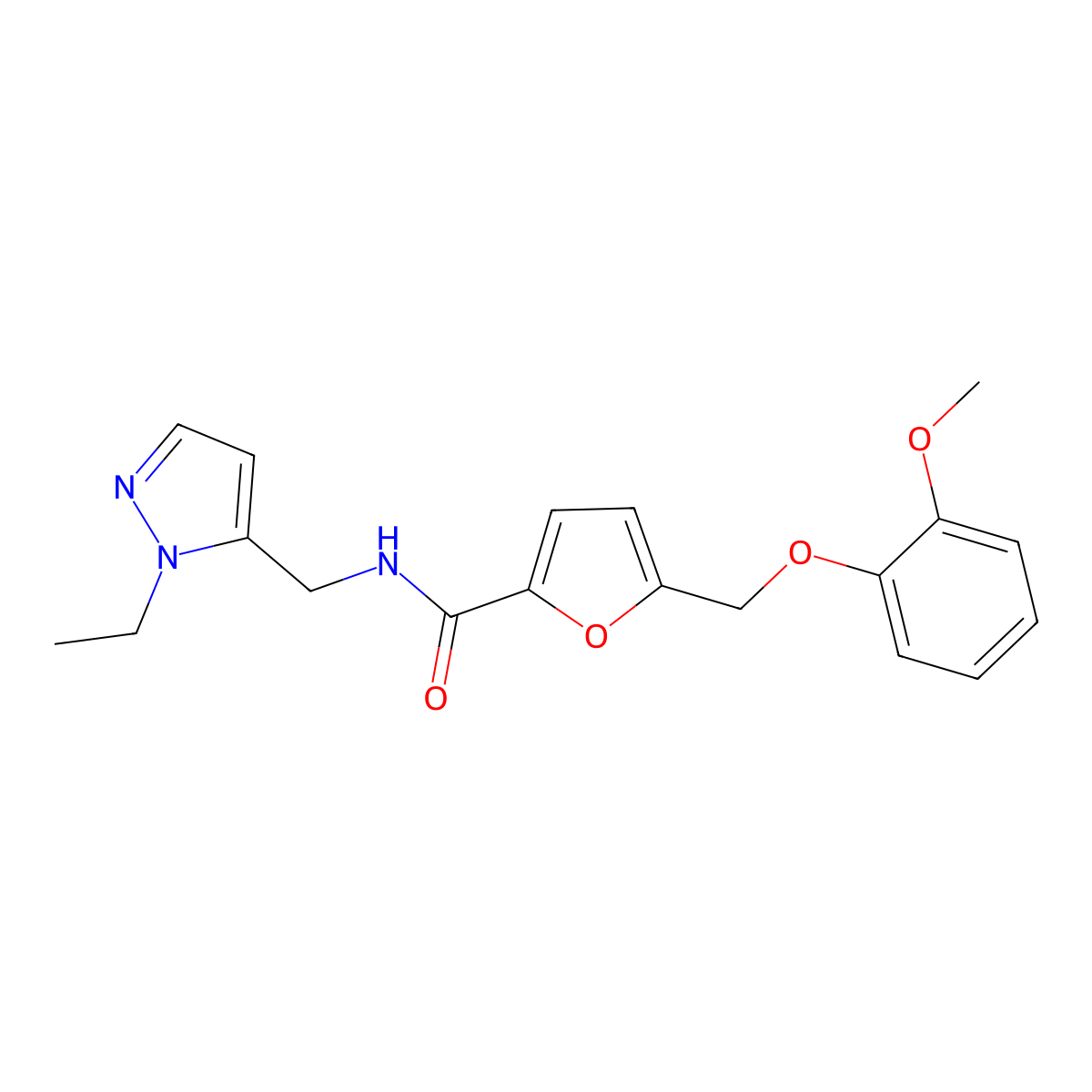 N-[(2-ethylpyrazol-3-yl)methyl]-5-[(2-methoxyphenoxy)methyl]furan-2-carboxamide molecular structure, CAS 1005618-40-5