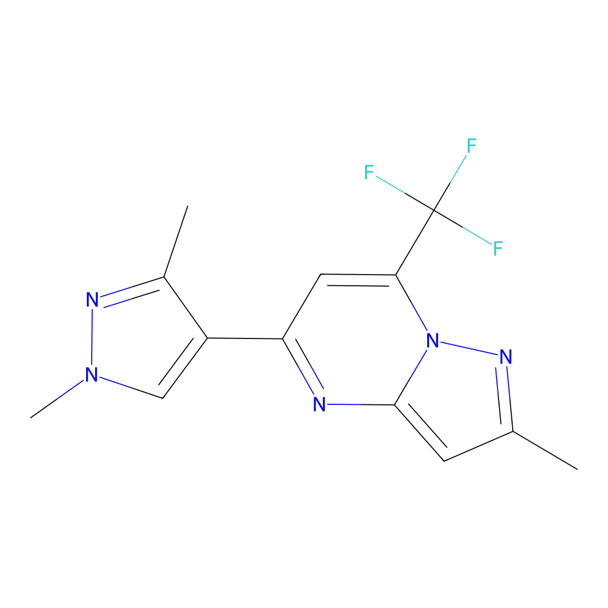 5-(1,3-dimethyl-1H-pyrazol-4-yl)-2-methyl-7-(trifluoromethyl)pyrazolo[1,5-a]pyrimidine molecular structure, CAS 1005619-06-6