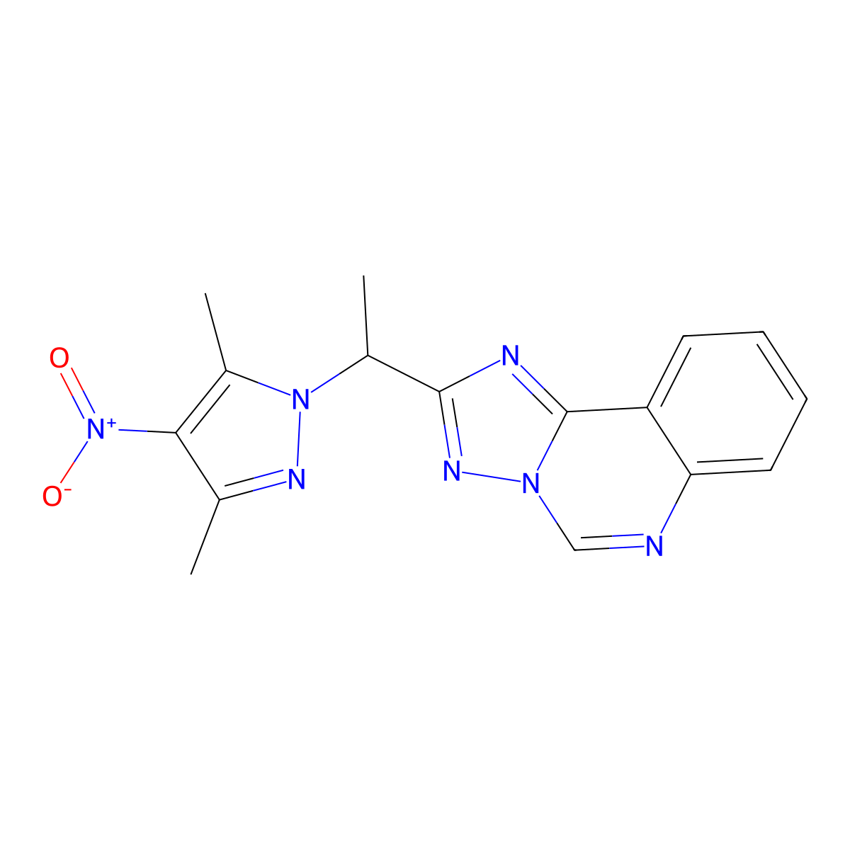 2-[1-(3,5-dimethyl-4-nitro-1H-pyrazol-1-yl)ethyl][1,2,4]triazolo[1,5-c]quinazoline molecular structure, CAS 1005619-31-7