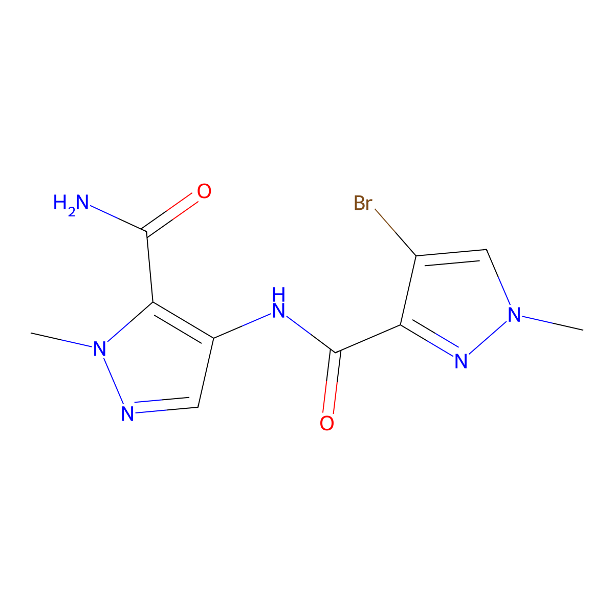 4-bromo-N-(5-carbamoyl-1-methylpyrazol-4-yl)-1-methylpyrazole-3-carboxamide molecular structure, CAS 1005619-64-6