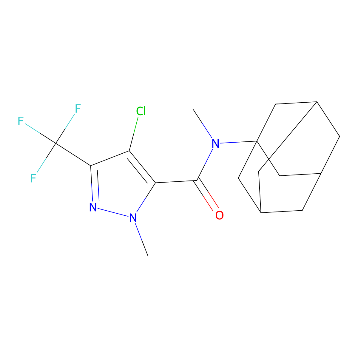 N-(1-adamantyl)-4-chloro-N,2-dimethyl-5-(trifluoromethyl)pyrazole-3-carboxamide molecular structure, CAS 1005619-84-0